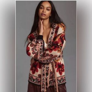 Farm Rio Floral Knit Cardigan with Belt